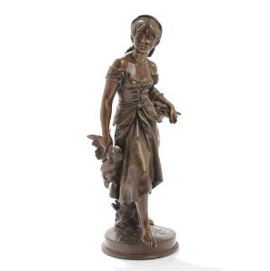 Mathurin Moreau La paysanne. Sign. Morau, Math. Figur af patineret bronze. H. 48.