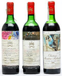 1 bt. Château Mouton Rothschild, Pauillac. 1. Cru Classé 1973 BC us.  etc. Total 3 bts.
