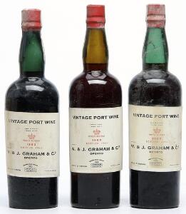 3 bts. Graham Vintage Port 1963 Bottled in DK. A-AB bn.