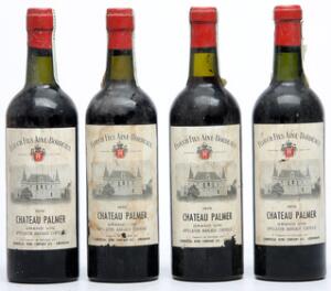 4 bts. Château Palmer, Cantenac - Margaux. 3. Cru Classé 1970 Bottled in DK. A-AB bn.