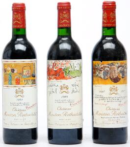 1 bt. Château Mouton Rothschild, Pauillac. 1. Cru Classé 1989 A hfin.  etc. Total 3 bts.