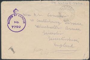 1945. Feltpostbrev til England med FPO 611 og Passed by censor 7792. DAKA 1500