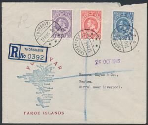 1945. REC-brev fra Thorshavn 17.10.45 til Liverpool med engelsk REC-etiket. Sjældent. DAKA 5000