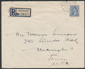 1946. REC-brev fra Thorshavn 9.3.46 til USA med engelsk REC-etiket. Sjældent. DAKA 5000
