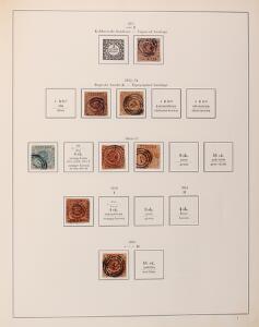 Danmark. Samling i Stender-album med skilling incl. 3 stk. 4 RBS, 2-farvet, Posthus, pænt afsnit back of the book incl. varianter og juleark samt 2 samlinger