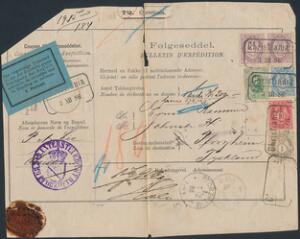 1886. Dekorativt adressekort for pakke til Tyskland et mærke mangler