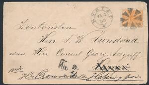 1885. Våben, 20 penni, orange. Smukt brev fra Nystad