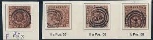1851-1853. 4 RBS. Plade I, nr.58 i Ferslew, Thiele I, Thiele IIa og IIb. sæt med 4 nydelige mærker fra samme position. Sjældent udbudt.