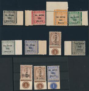 Malaya. Japansk besættelse af Malaya. 11 postfriske mærker incl. 4 stk. med nedre marginal 1.
