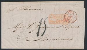 1850. Brev fra Guayana til Bordeaux, med rødt ovalt stempel FORWARDED BY WITHMORE  CO.