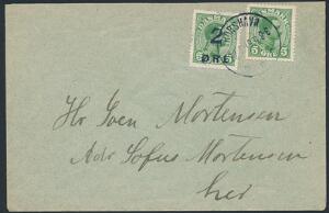 1919. 25 øre, Chr. X,  5 øre, grøn. Pænt brev fra THORSHAVN 22.1.19. AFA 3800. Attest Grønlund
