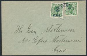 1919. 25 øre, Chr. X,  5 øre, grøn. Pænt brev fra THORSHAVN 22.1.19. AFA 3800. Attest Grønlund