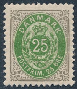 1895. 25 øre, grågrøn, tk.12, Omvendt ramme. Postfrisk. AFA 1000