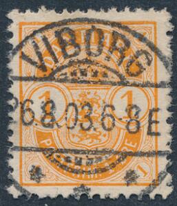 1902. 1 øre, orange. LUXUS-stempel VIBORG 26.8.03.