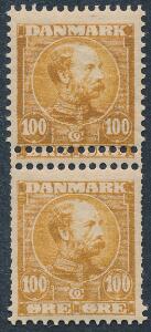 1905. Chr. IX, 100 øre gulbrun. Postfrisk parstykke med DIAMANT TAKNING. Et sjældent par.