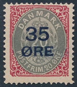 1912. 3520 øre, grårød. Variant STOR PERLEFEJL. Postfrisk. AFA 2200