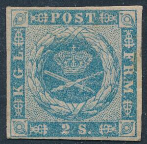 1854. 2 sk. lyseblå. Pænt ubrugt mærke. AFA 600