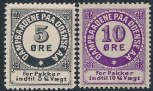 Dampskibsmærker. Odense. 1890. 5 øre, sort og 10 øre, violet. Flot ubrugt sæt. Sjældent