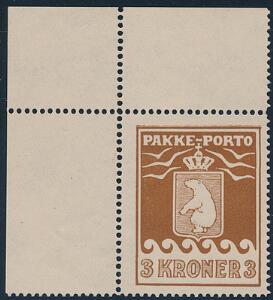 1930. 3 kr. brun. Pos.1 variant DOBBELT ØVRE RAMMELINIE. Postfrisk. AFA 1800