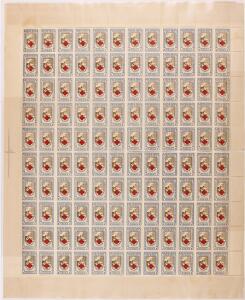 Estland. 1921. Røde Kors. 57 M, brunblå. Postfrisk HELARK hvoraf 11 lodrette række alle er VANDRET UTAKKET. Michel EURO 1050