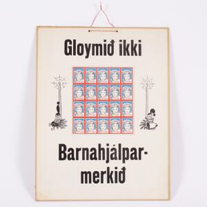 Julemærke. 1959. Salgsplakat for Børnehjælpsmærke nr.5, med helark klistret på plakaten.