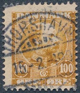 1904. Chr.IX. 100 øre, gulbrun. Retvendt stempel THORSHAVN 15.2.190