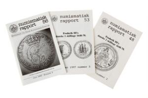 Numismatisk Rapport 48, 53  56 - referenceværker om 1  2 skillinge fra Fr. III samt kroneudmøntningen i København under Chr. V, udarbejdet af Sven Aagaard