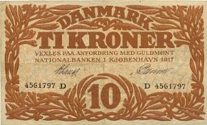 10 kr 1917 D, Nr. 4561797, V. Lange  Petersen, Sieg 103, DOP 114, Pick 21