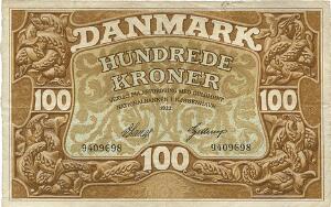 100 kr 1922, Nr. 9409698, V. Lange  Gellerup, Sieg 109, DOP 116, Pick 23