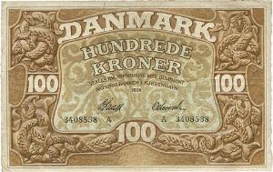 100 kr 1926 A, Nr. 3408538, V. Lange  Odenvahn, Sieg 109, DOP 116, Pick 23