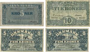 Lille samling af danske pengesedler, i alt 8 stk. i bedre kvalitet