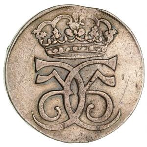 Christian V, 4 mark  krone 1685, H 79, monteringsspor på revers