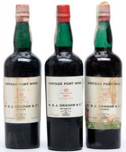 2 bts. Graham Vintage Port 1963 Bottled in DK. A-AB bn.  etc. Total 3 bts.