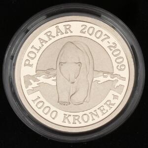 Polarmønt, 1000 kr 2007 Isbjørn, Sieg 1B, i original æske fra Den Kgl. Mønt