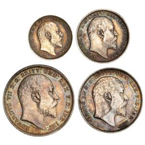 England, Edward VII, Maundy Set 1904, 4, 3, 2, 1 Pence i sølv