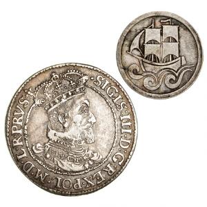 Polen, Danzig, Sigismund III, 14 Thaler 1618 SB, KM 14, Freie Stadt Danzig, 12 Gulden 1923, KM 144, i alt 2 stk.