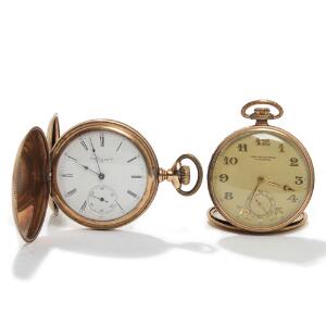 Forgyldt dobbeltkapslet Elgin lommeur samt forgyldt Chronometer Lifetime lommeur. Diam. 5. 2