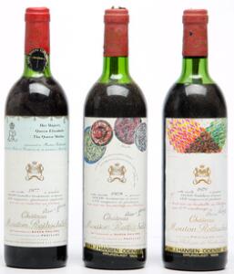 1 bt. Château Mouton Rothschild, Pauillac. 1. Cru Classé 1979 BC us.  etc. Total 3 bts.