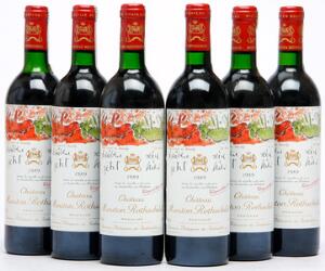 6 bts. Château Mouton Rothschild, Pauillac. 1. Cru Classé 1989 A-AB bn.