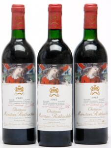 3 bts. Château Mouton Rothschild, Pauillac. 1. Cru Classé 1985 A-AB bn.