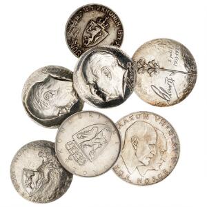 Norge, lille samling af diverse erindringsmønter, i alt 8 stk. i sølv