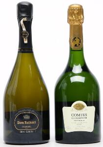 1 bt. Champagne Blanc de Blancs Comtes de Champagne, Taittinger 2002 A hfin.  etc. Total 2 bts.