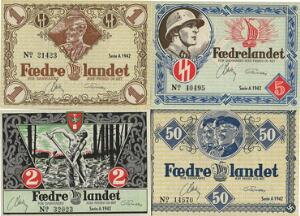 Christian X, propaganda-anvisninger, Fædrelandet, 1942, 4 forskellige ucirkulerede sedler