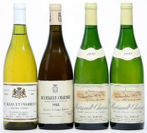 2 bts. Meursault 1. Cru Charmes, Domaine Guy Roulot 1991 A hfin.  etc. Total 4 bts.