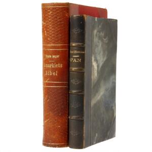Norwegian classics Jæger Anarkiets Bibel. Cph 1906. 1st ed. Bound in half morocco.  Knut Hamsun Pan. Cph 1894.