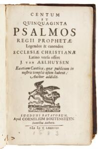 17th century music score J. van Aelhuysen Centum et cquinquaginta psalmos regii prohetae [...]. Leiden 1683. With engraved title.