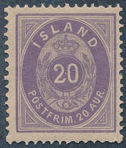 1876. 20 aur, violet. Smukt postfrisk mærke. Facit 900