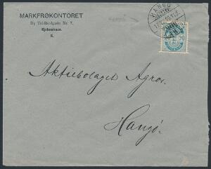 1895. 20 øre, blå. Skibsbrev fra København til Finland. Annulleret ved ankomst HANGÖ 17.VII.96
