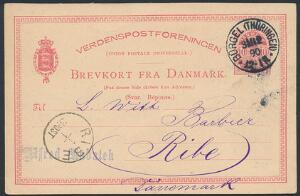 1890. 10 øre SVAR-brevkort sendt fra BÜRGEL THÜRINGEN 31.12.1890 til Ribe