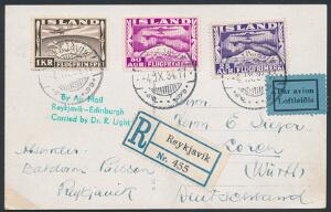 1934. Luftpost. Sjælden Luftpostbrevbrev By Air Mail Reykjavik-Edinburgh Carried by Dr. R. Light, der kun medbragte 178 forsendelser.